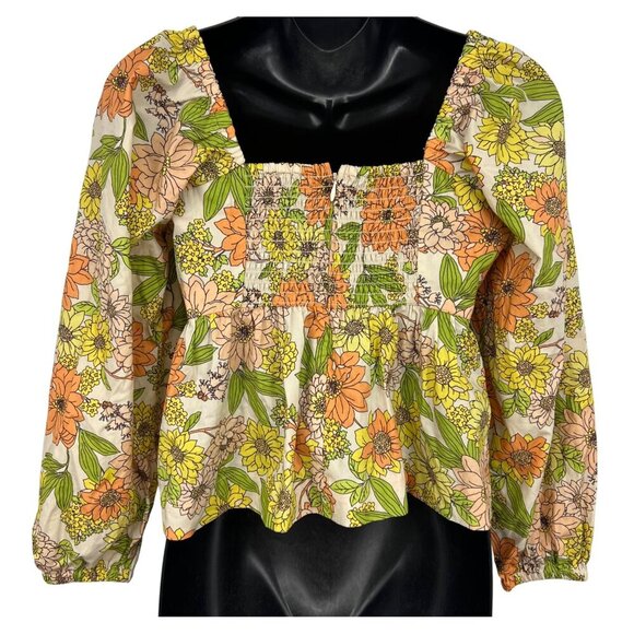 J.Crew Womens Floral Print Peplum Top Long Sleeve Square Neck Cotton Size 2 New - Picture 4 of 9